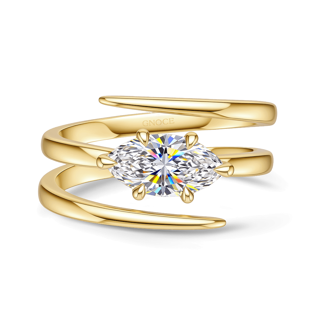 Gnoce Marquise Cut Moissanite Twist Spiral Band Engagement Ring_1