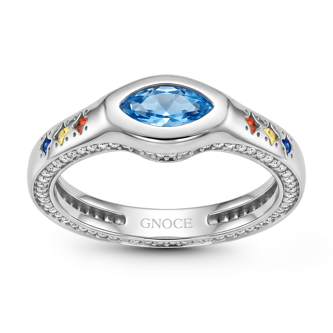 Gnoce Marquise Blue Gemstone Rainbow Cluster Ring Platinum-plated Silver Blend_4