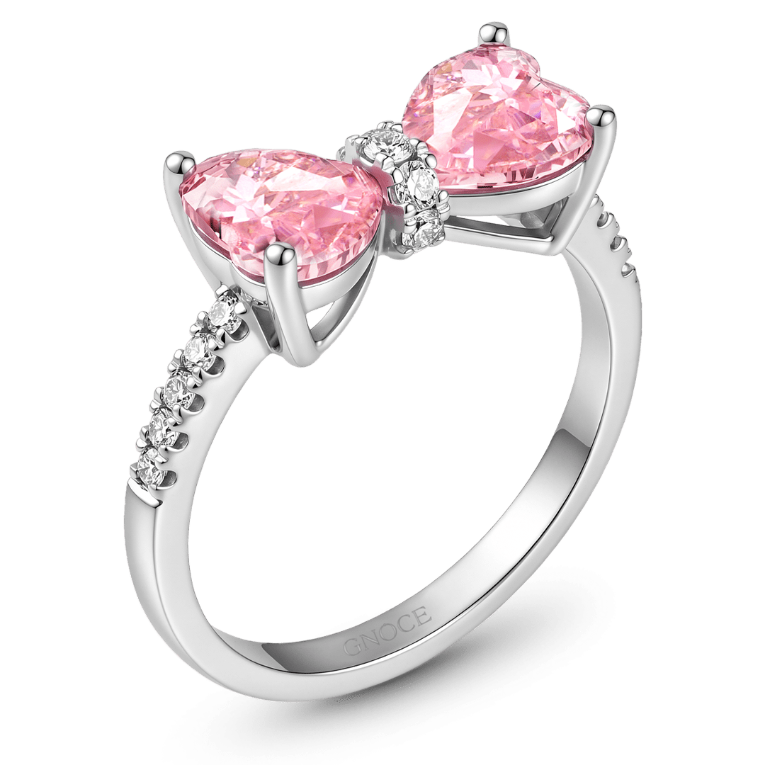 Gnoce Bow Pink Heart Gemstone Ring Platinum-plated Silver Blend_4