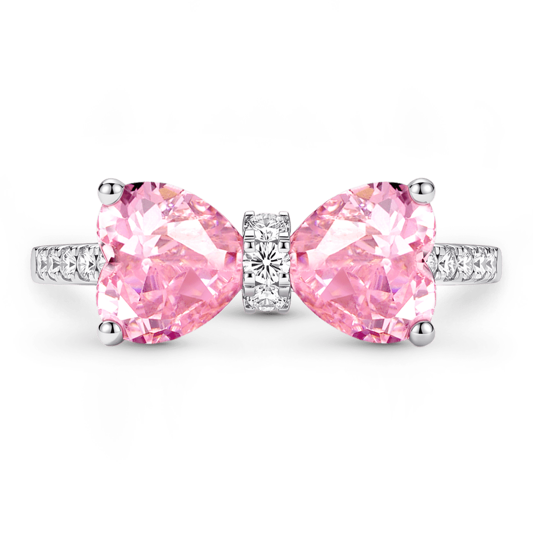Gnoce Bow Pink Heart Gemstone Ring Platinum-plated Silver Blend_1