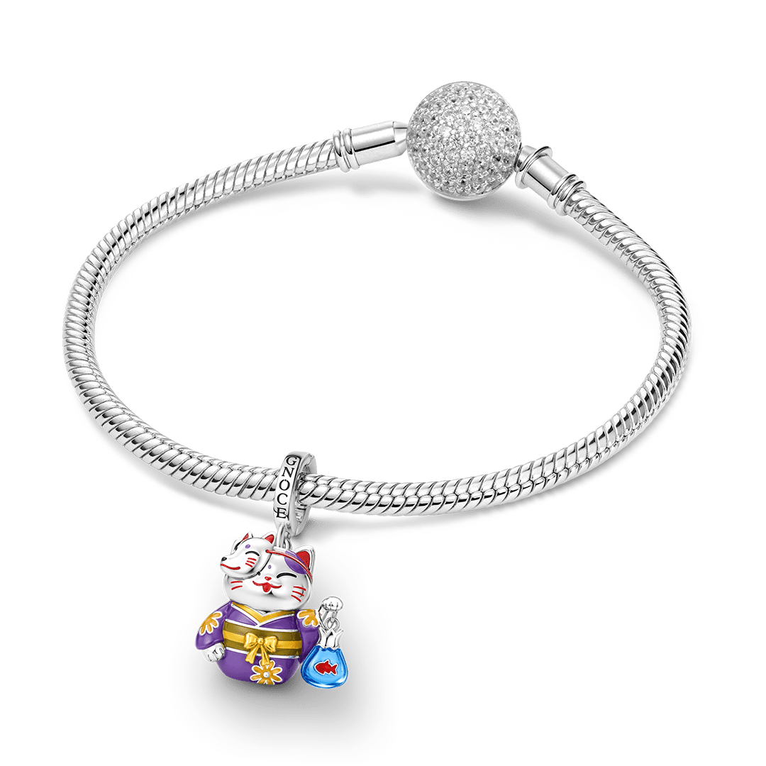 Gnoce Glow-in-the-Dark Summer Festival Kimono Cat Clasp Dangle Charm Platinum-plated Silver Blend_4