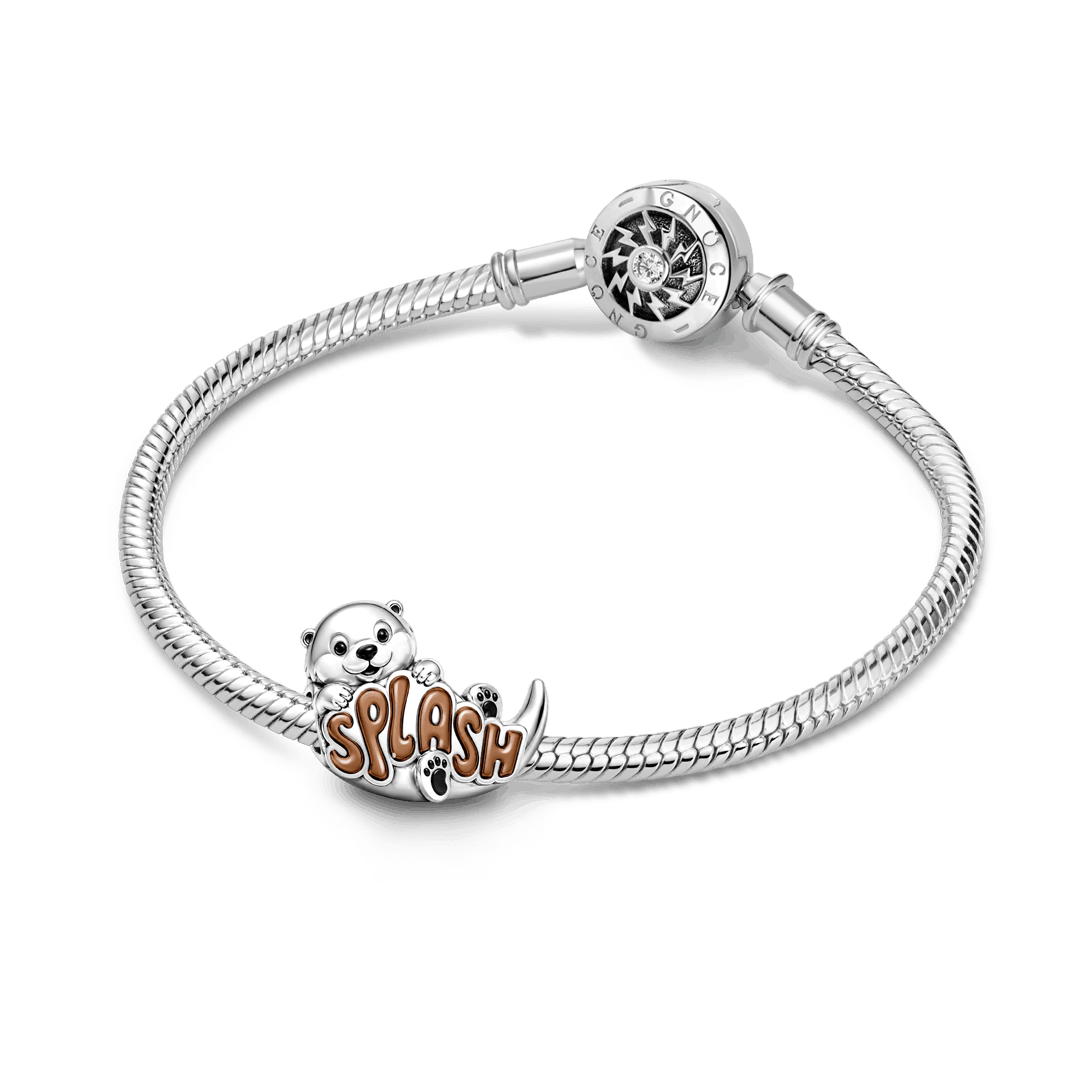 Gnoce Make a Splash Otter Charm Bead Platinum-plated Silver Blend_3