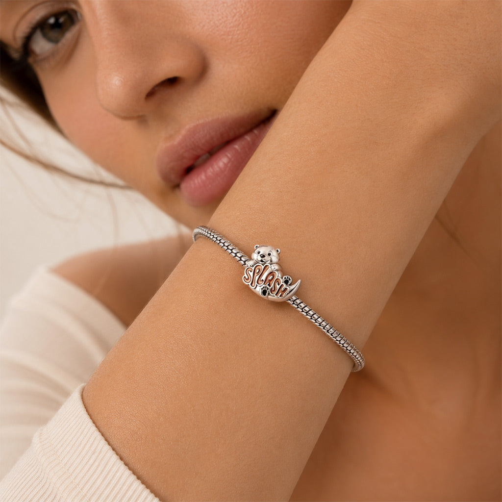 Gnoce Make a Splash Otter Charm Bead Platinum-plated Silver Blend_2