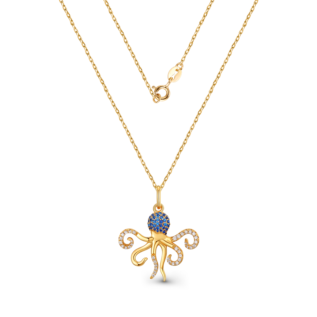 Octopus Necklace Inlaid with Shiny Spinels Gold Plated Sterling Silver_2
