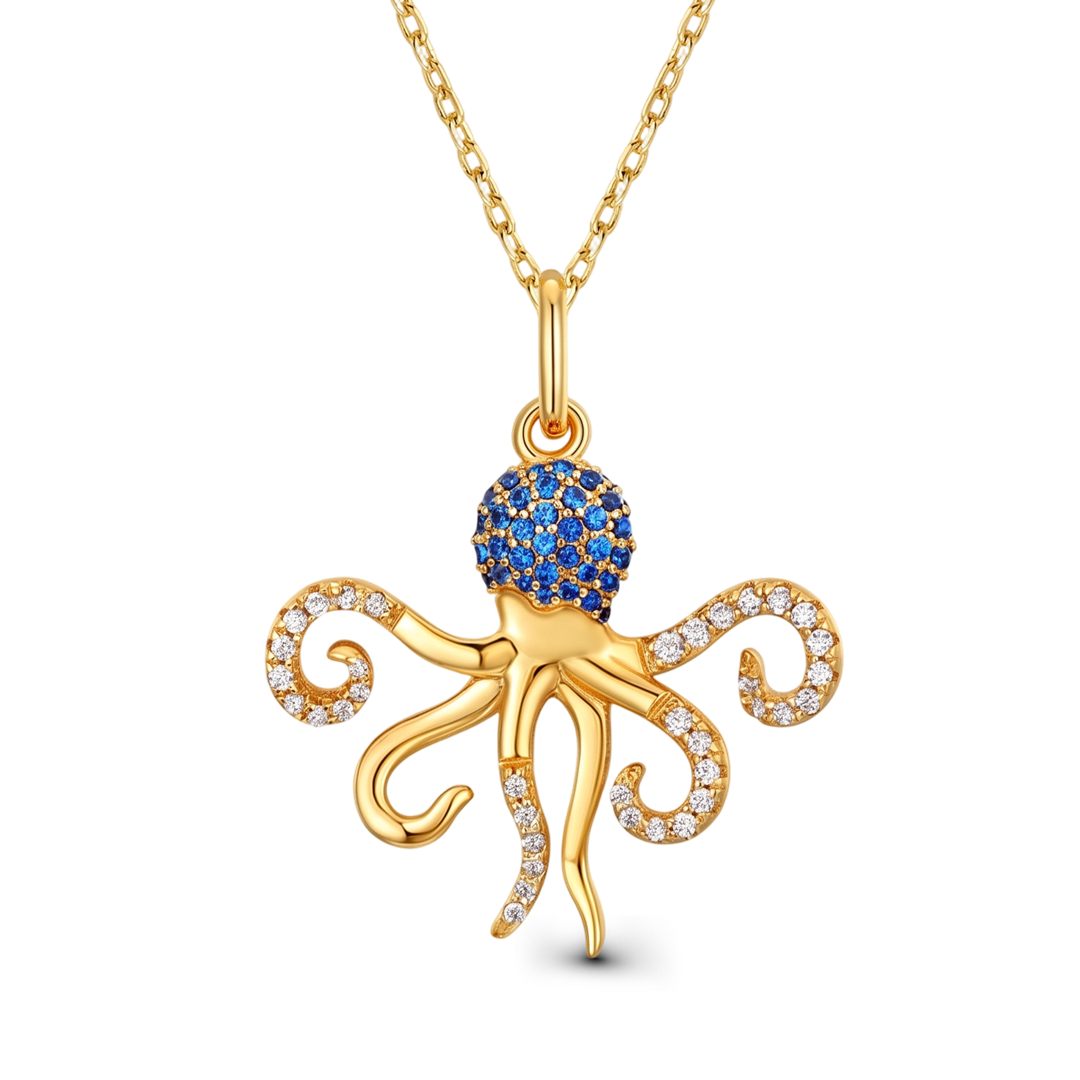 Octopus Necklace Inlaid with Shiny Spinels Gold Plated Sterling Silver_1