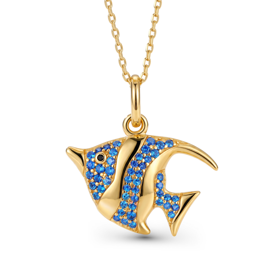 Heniochus Fish Necklace Inlaid with Shiny Spinels Gold Plated Sterling Silver Ocean Collection_1
