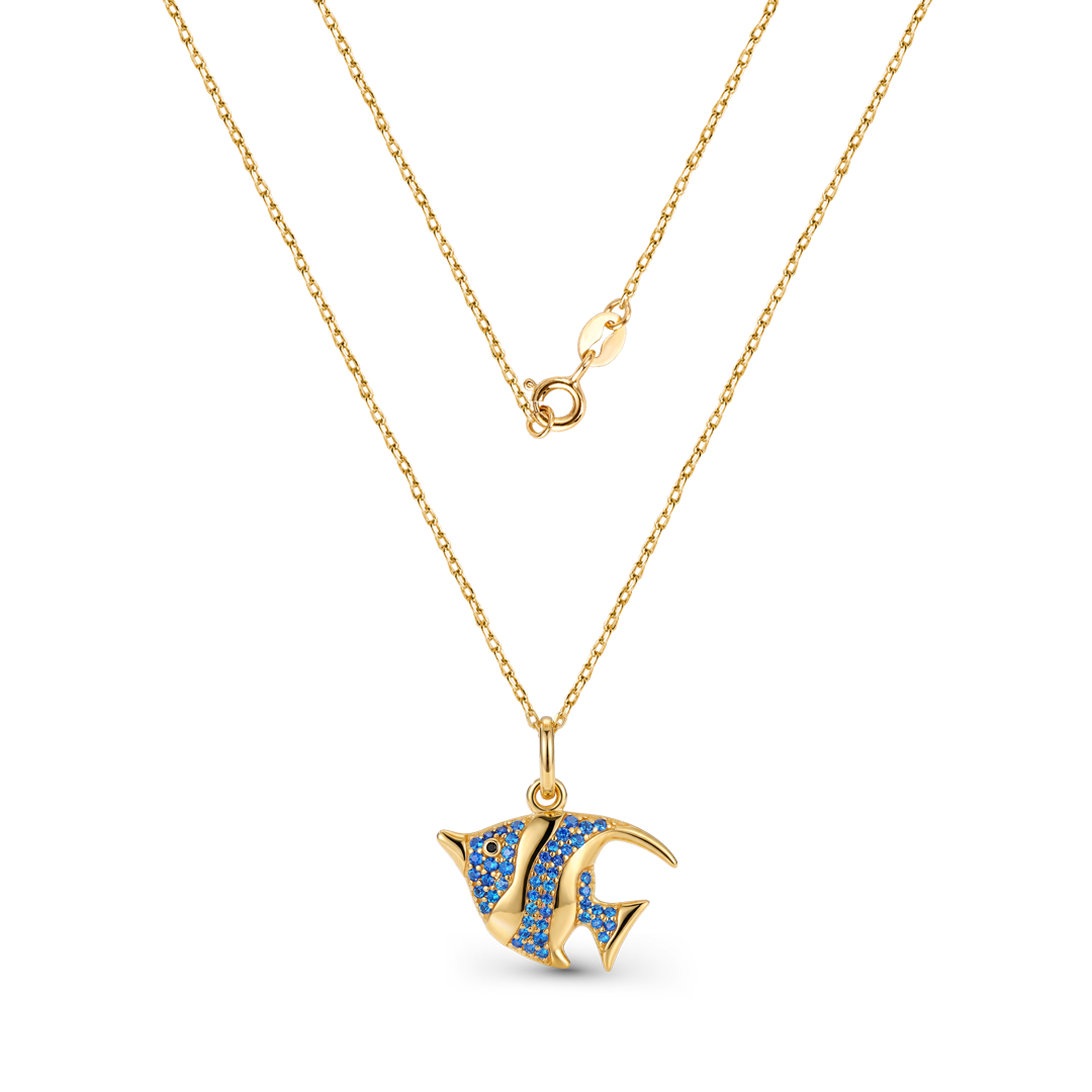 Heniochus Fish Necklace Inlaid with Shiny Spinels Gold Plated Sterling Silver Ocean Collection_2
