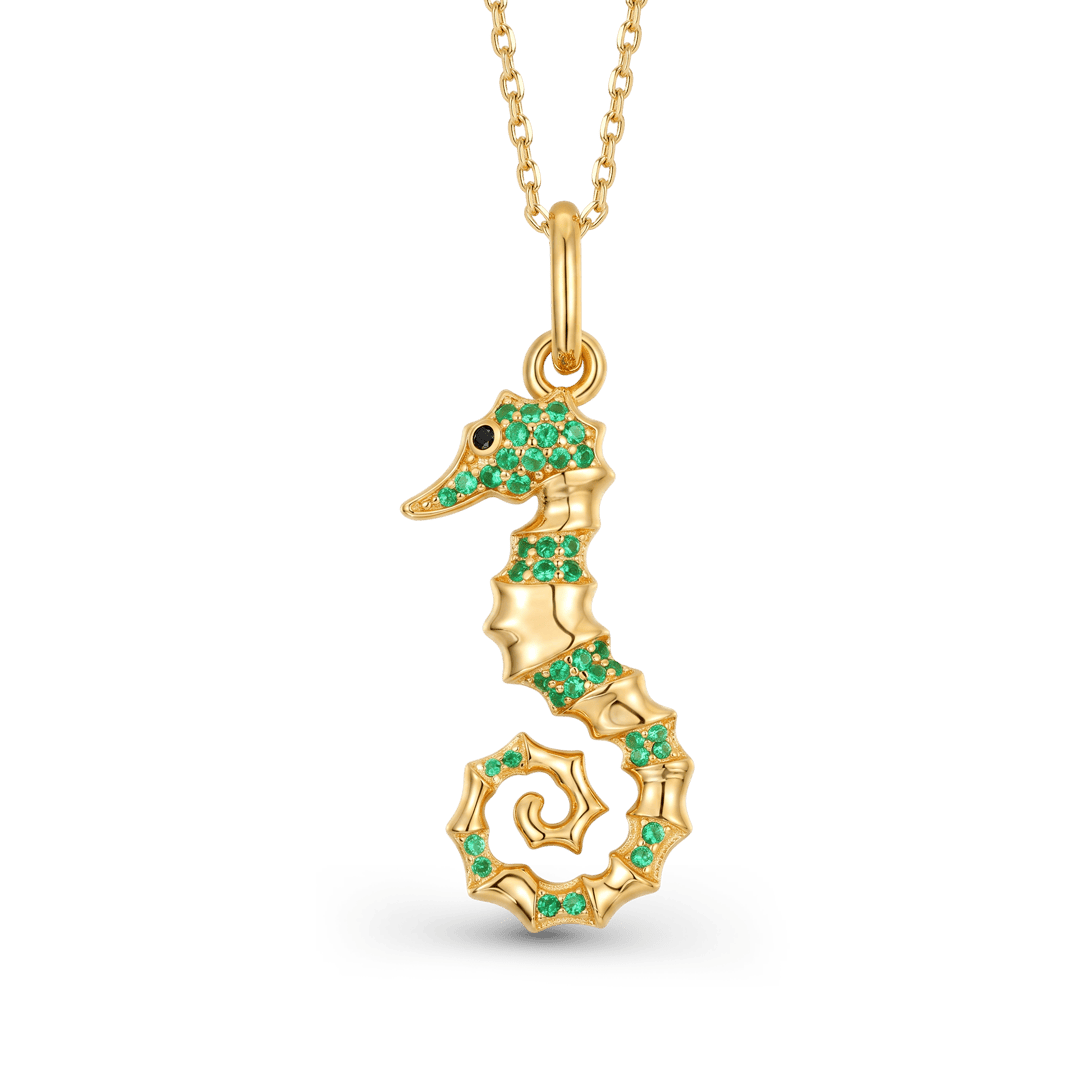 Seahorse Necklace Inlaid with Shiny Spinels Gold Plated Sterling Silver Ocean Collection_1