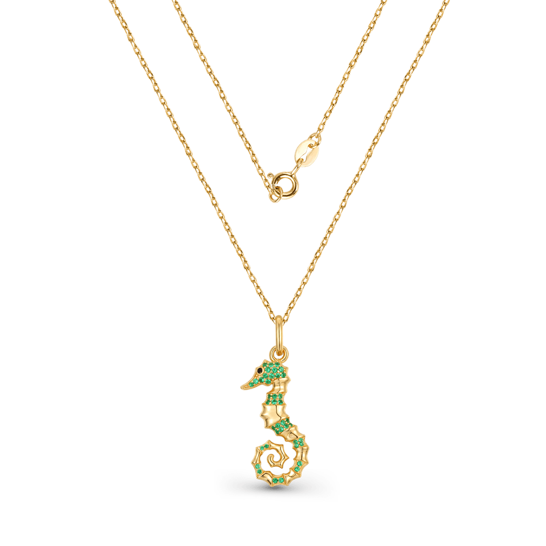 Seahorse Necklace Inlaid with Shiny Spinels Gold Plated Sterling Silver Ocean Collection_2