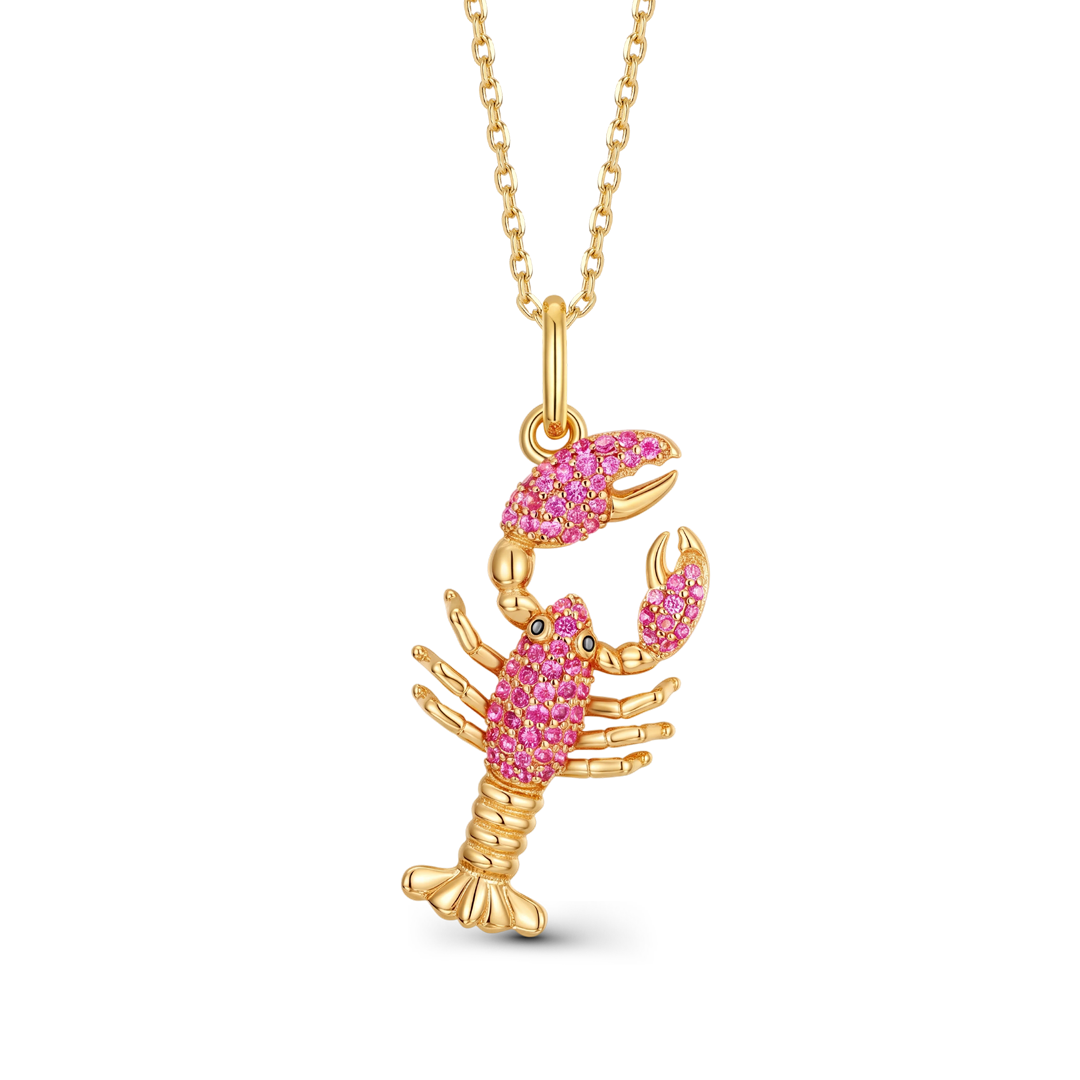 Lobster Necklace Inlaid with Shiny Spinels Gold Plated Sterling Silver Ocean Collection_1