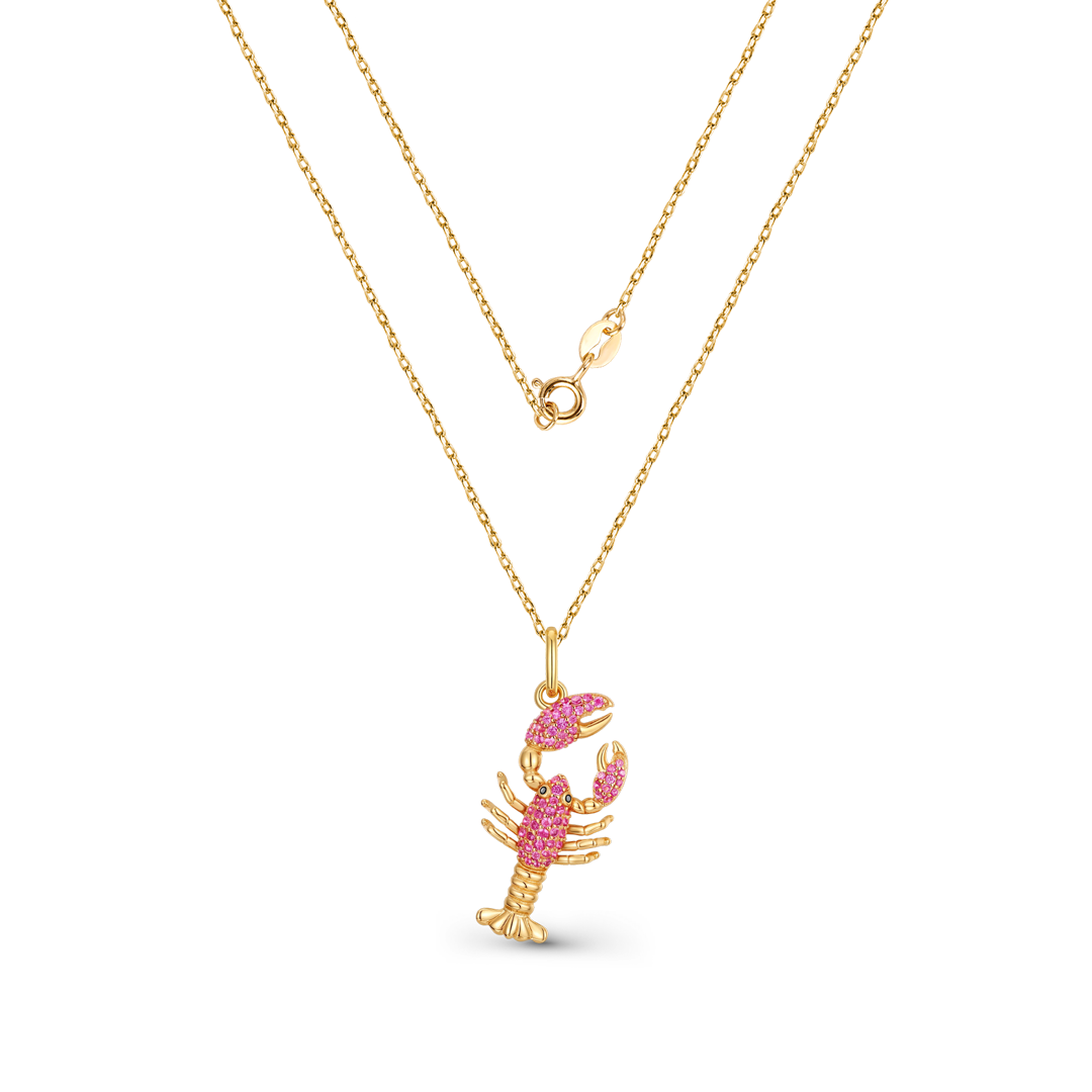 Lobster Necklace Inlaid with Shiny Spinels Gold Plated Sterling Silver Ocean Collection_2