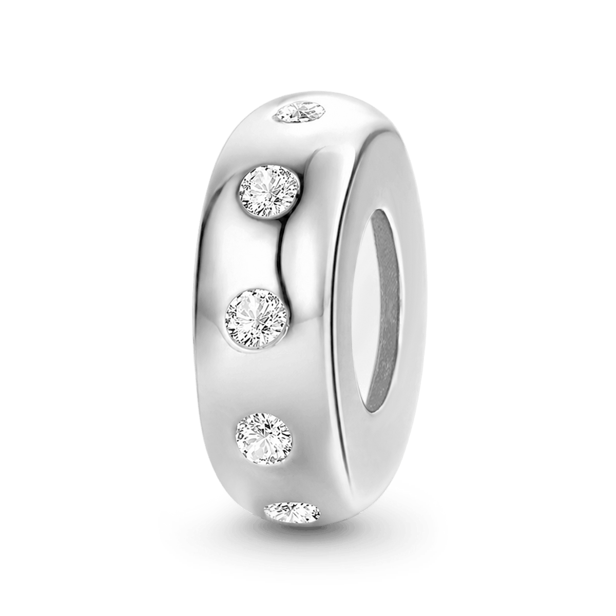 Gnoce Sparkling Stopper for Charm Bracelets 925 Sterling Silver Inlaid with Clear Gemstones_1