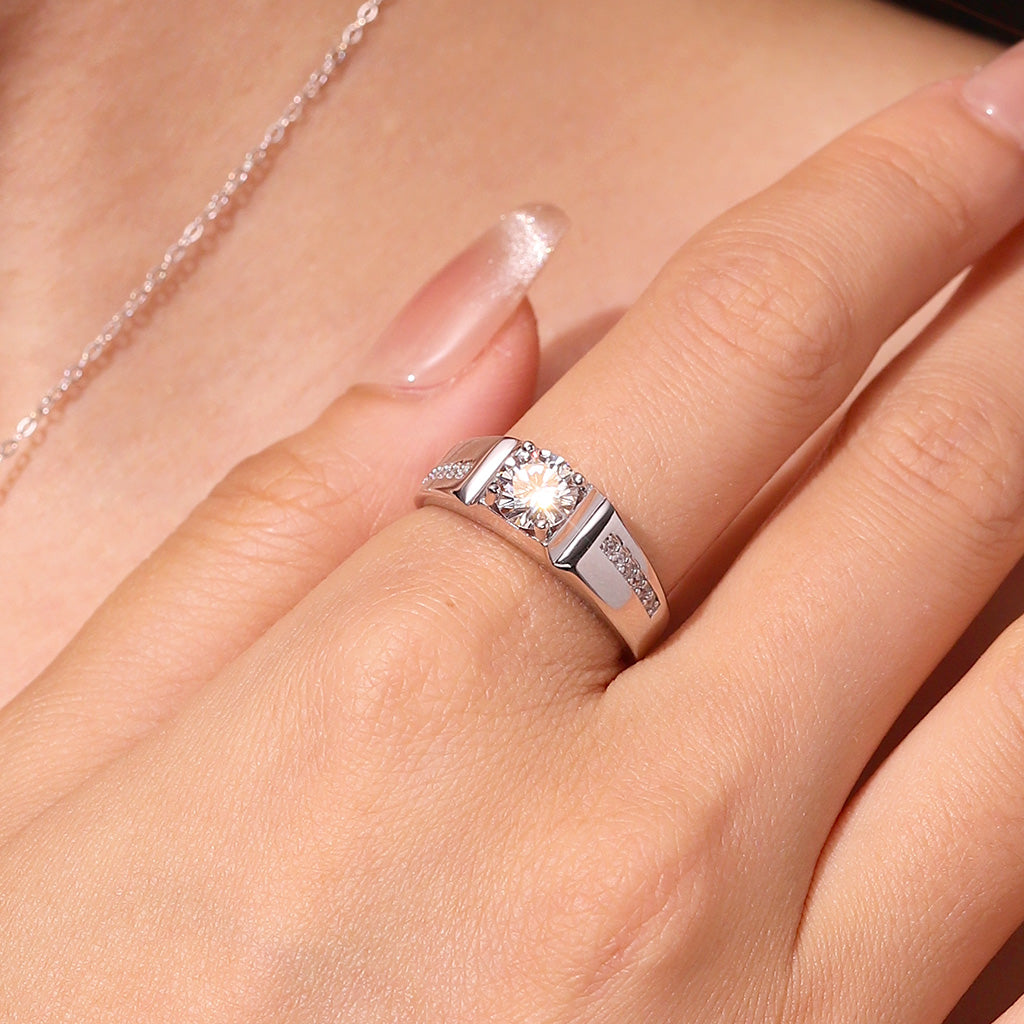 Gnoce Luxury 1Ct D Color VVS Moissanite Men Wedding Ring_2