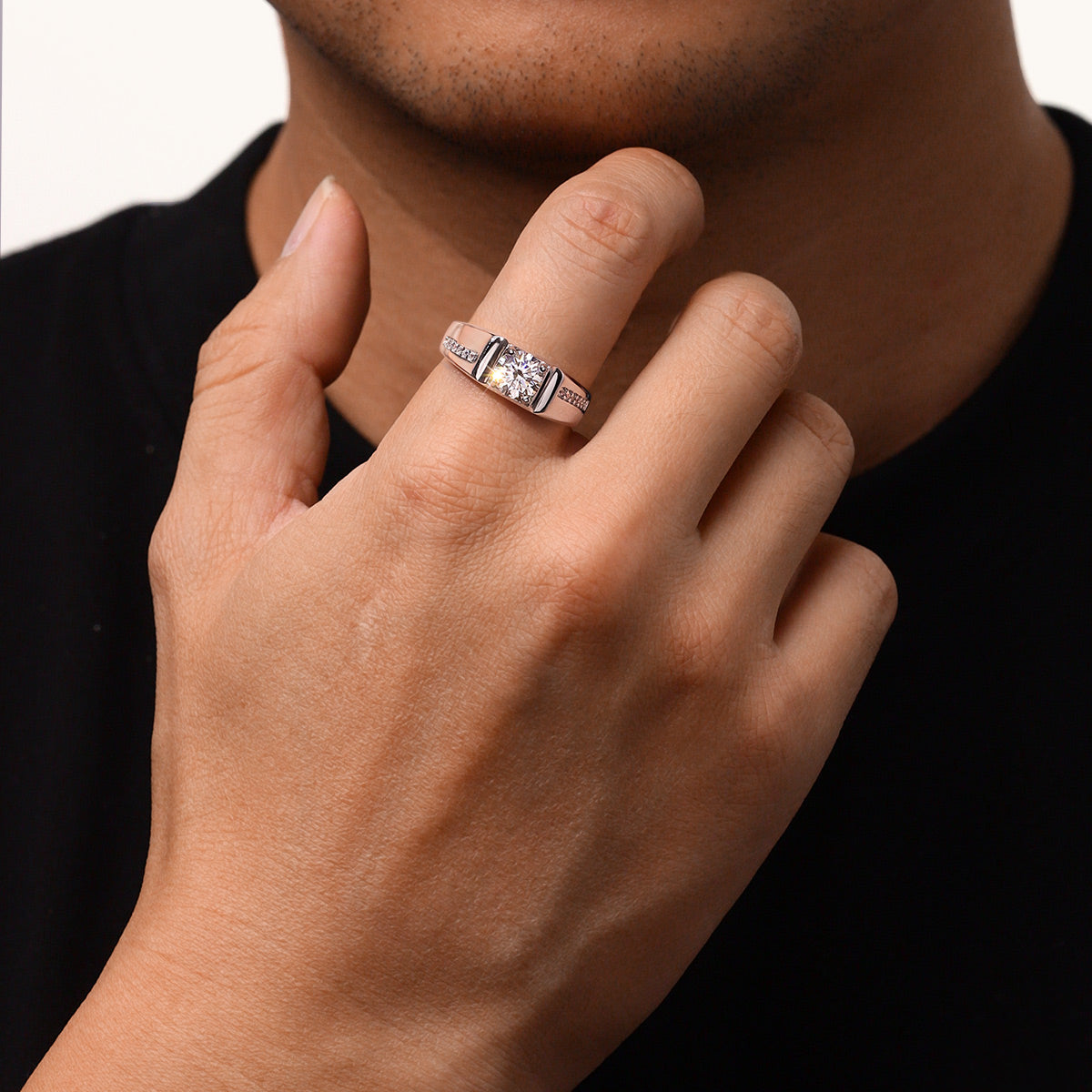 Gnoce Luxury 1Ct D Color VVS Moissanite Men Wedding Ring_5