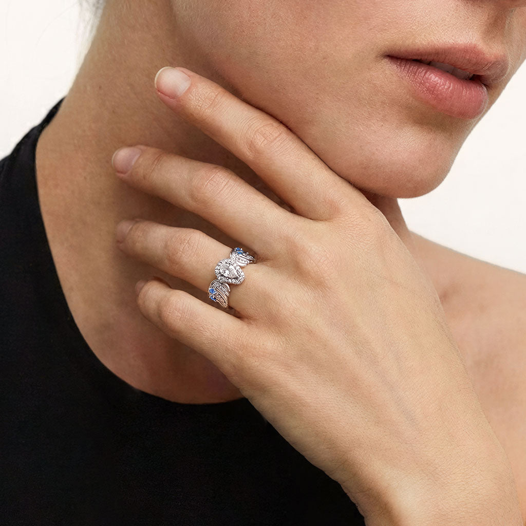 Gnoce Wings Coffin Pear-Shaped Ring Platinum-plated Silver Blend_2