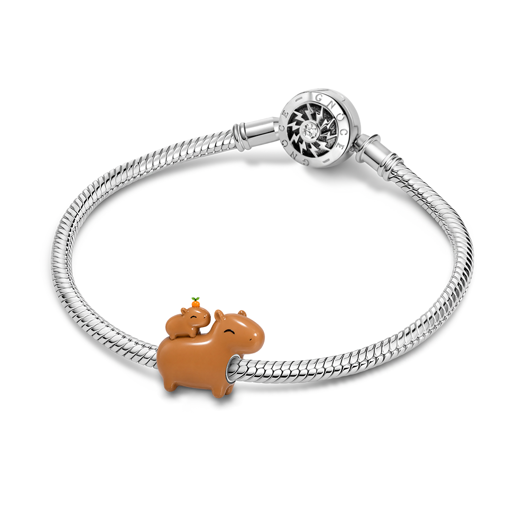 Gnoce Capybara Family Charm Bead Platinum‑plated Silver Blend_3
