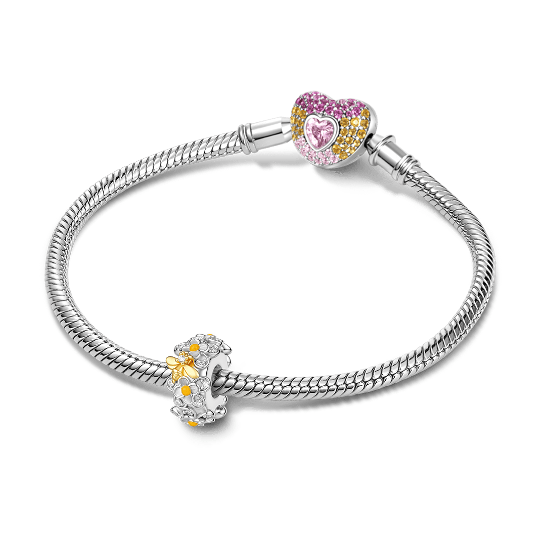 Gnoce Birthstone Bee Camellia Wreath Spacer Bead Charm Platinum‑plated Silver Blend_3
