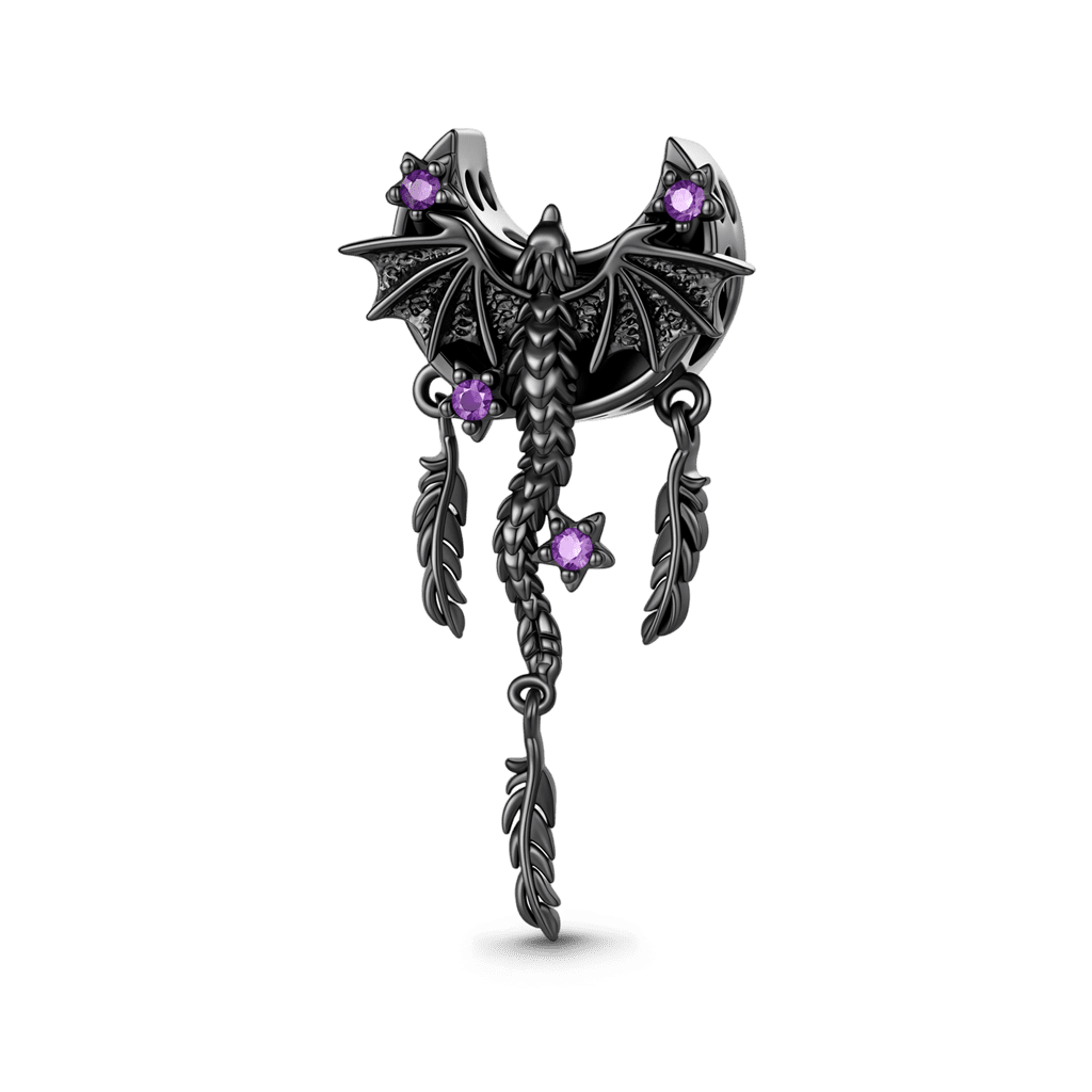 Gnoce Halloween Black Dragon Moon Dreamcatcher Engravable Name Bead Platinum‑plated Silver Blend_4