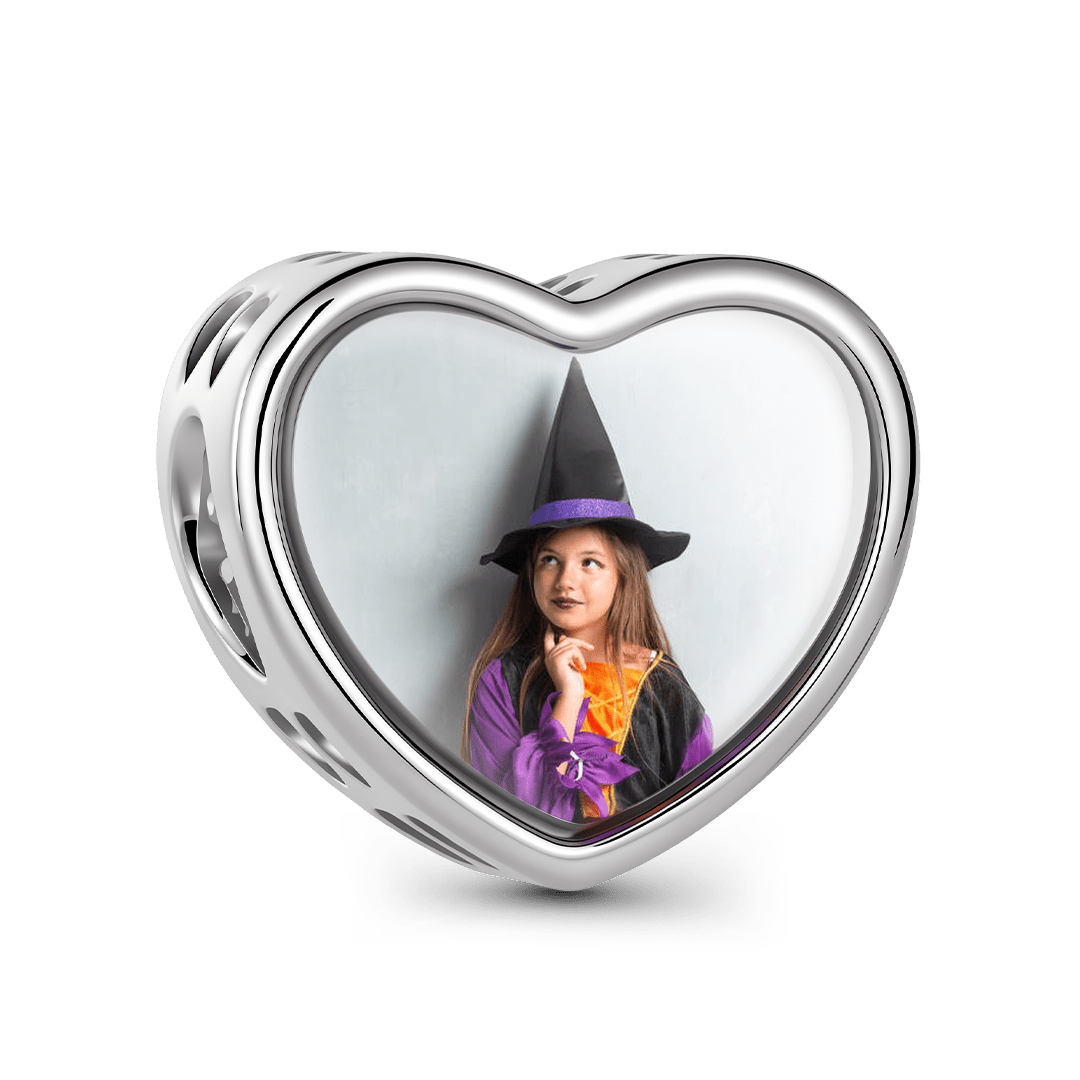Gnoce Halloween Skull Heart Photo Personalized Bead Platinum‑plated Silver Blend_5