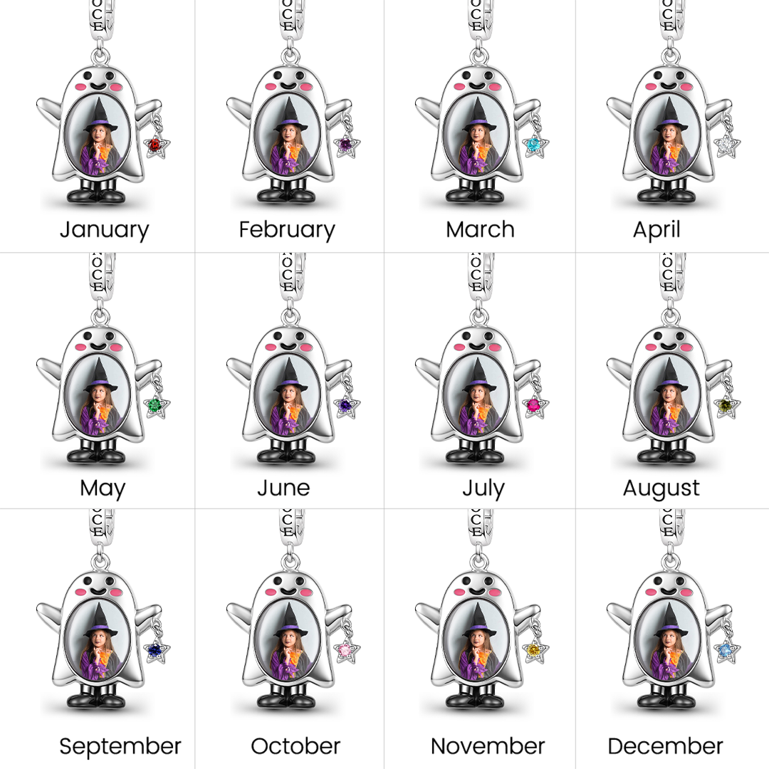 Gnoce Halloween Ghost Personalized Photo Birthstone Clasp Dangle Charm Platinum‑plated Silver Blend_8