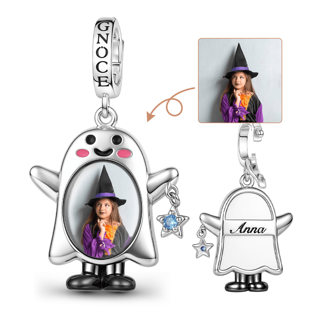 Gnoce Halloween Ghost Personalized Photo Birthstone Clasp Dangle Charm Platinum‑plated Silver Blend_1