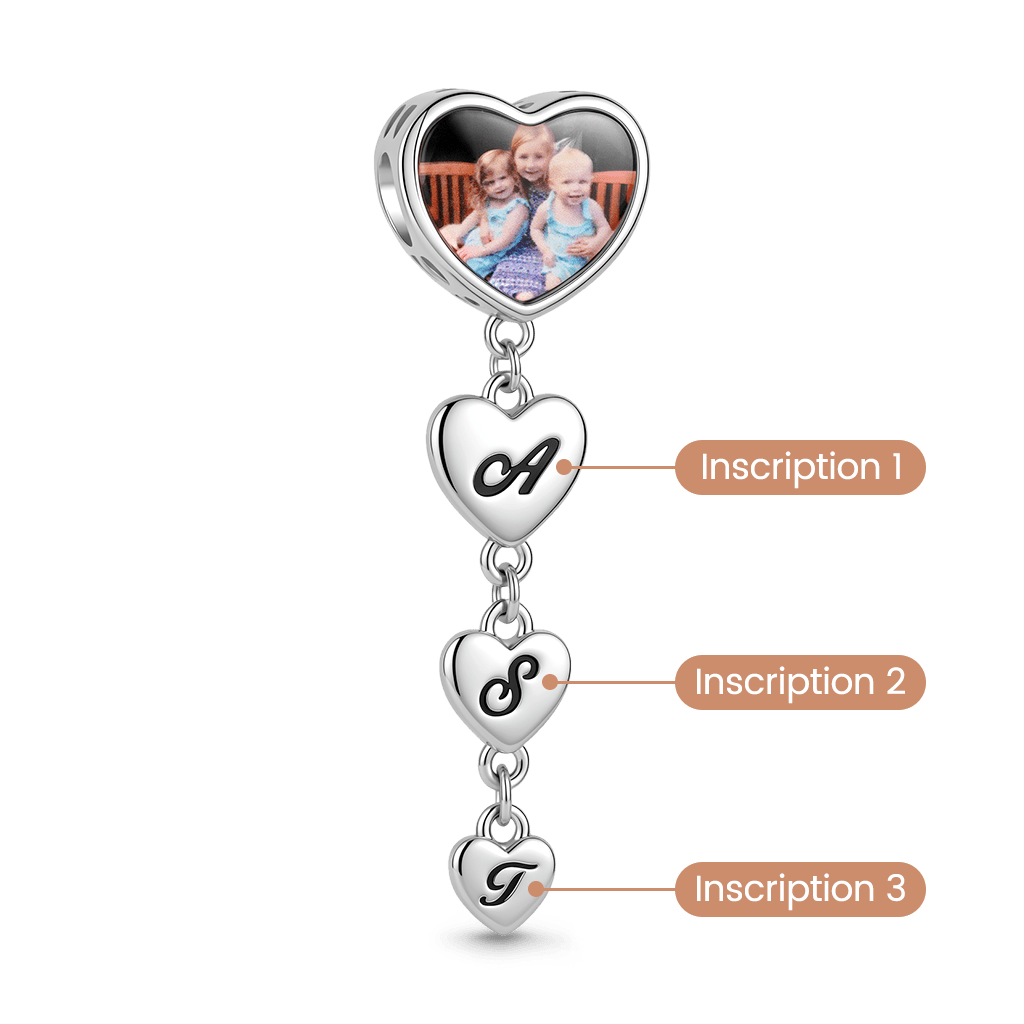 Gnoce Custom Letter & Photo Heart Bead Charm Platinum‑plated Silver Blend_2