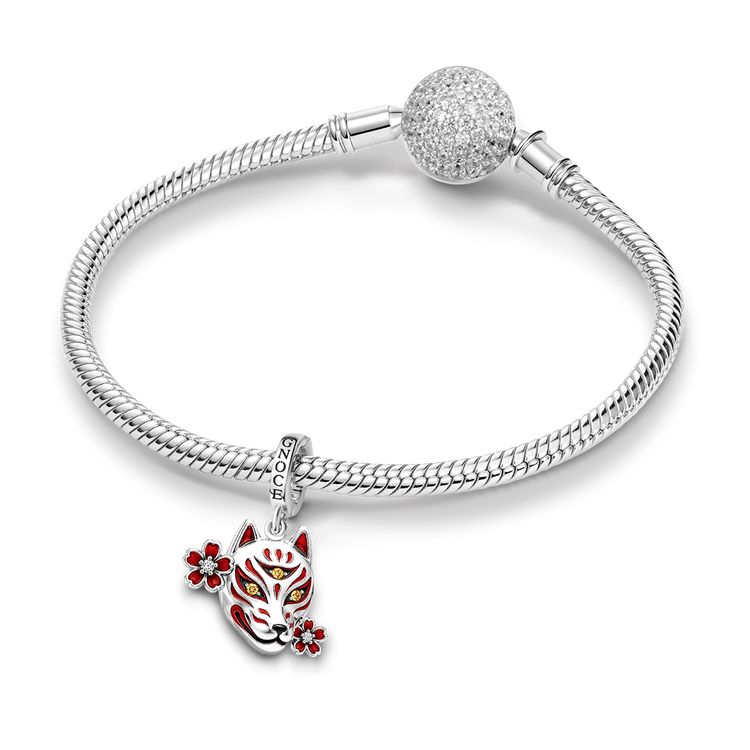 Gnoce Halloween Japanese Kitsune Fox Mask Clasp Dangle Charm Platinum‑plated Silver Blend_3