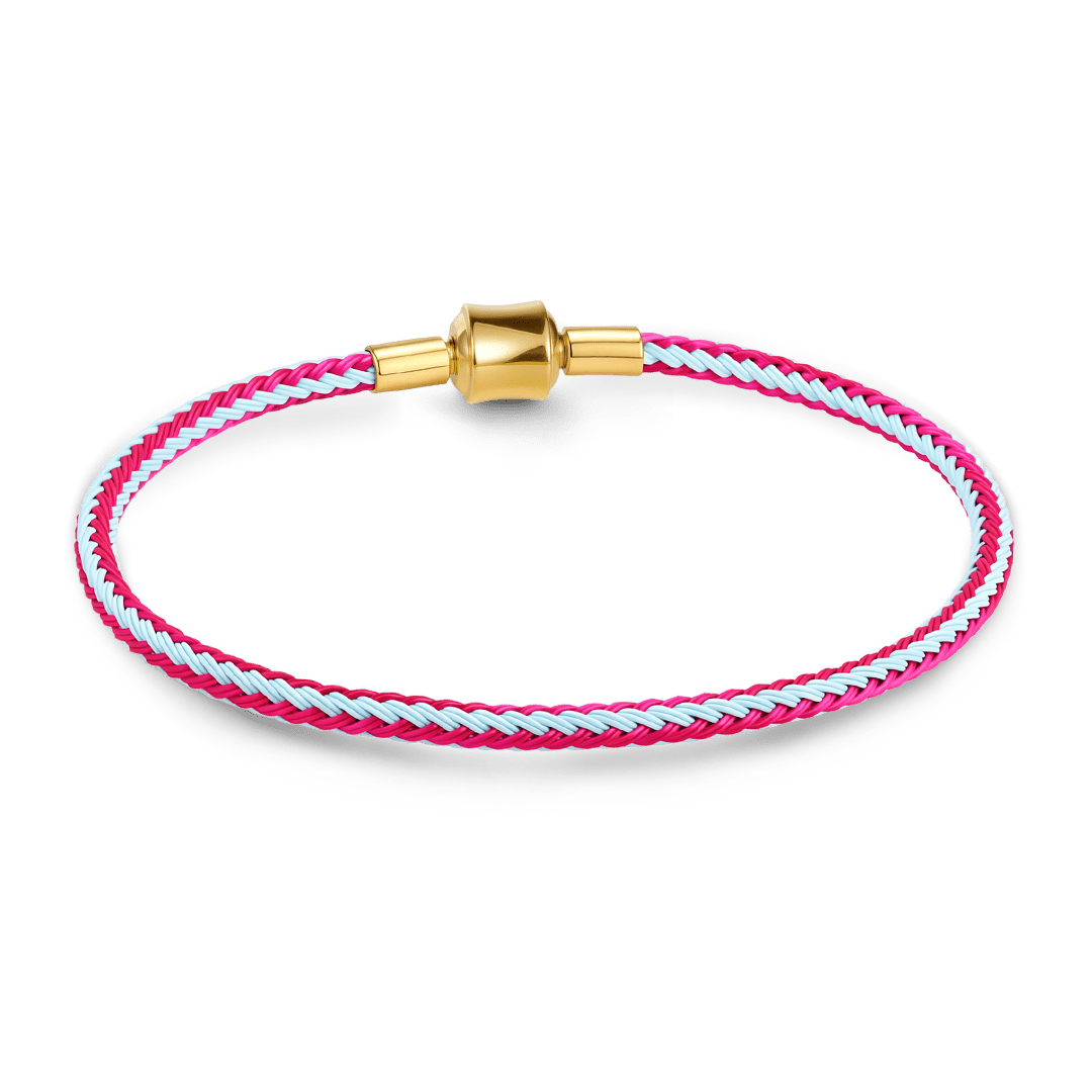 Gnoce Rose‑Red Light‑Blue Two‑Tone Round Snap‑Lock Basic Bracelet_4