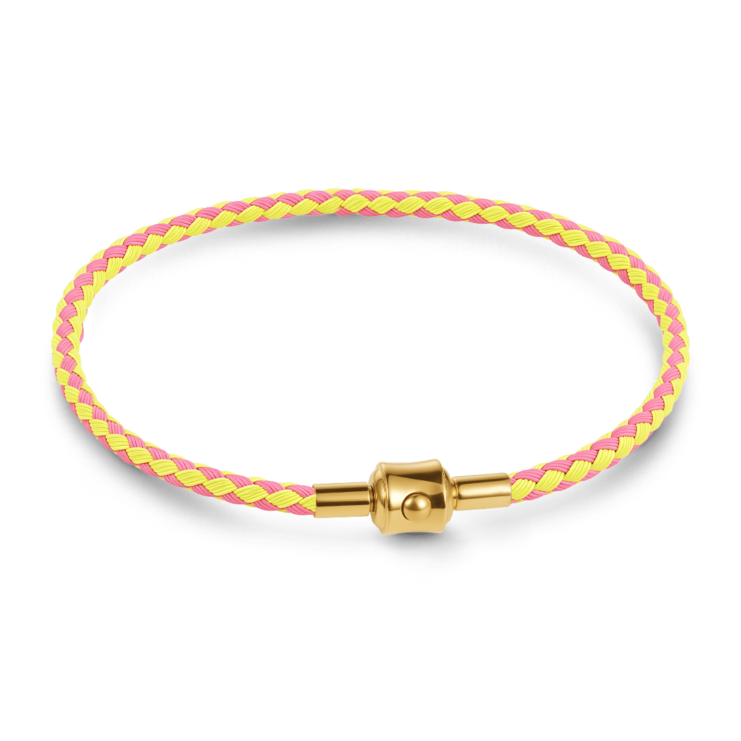 Gnoce Pink‑Fluorescent Yellow Two‑Tone Round Snap‑Lock Basic Bracelet_1