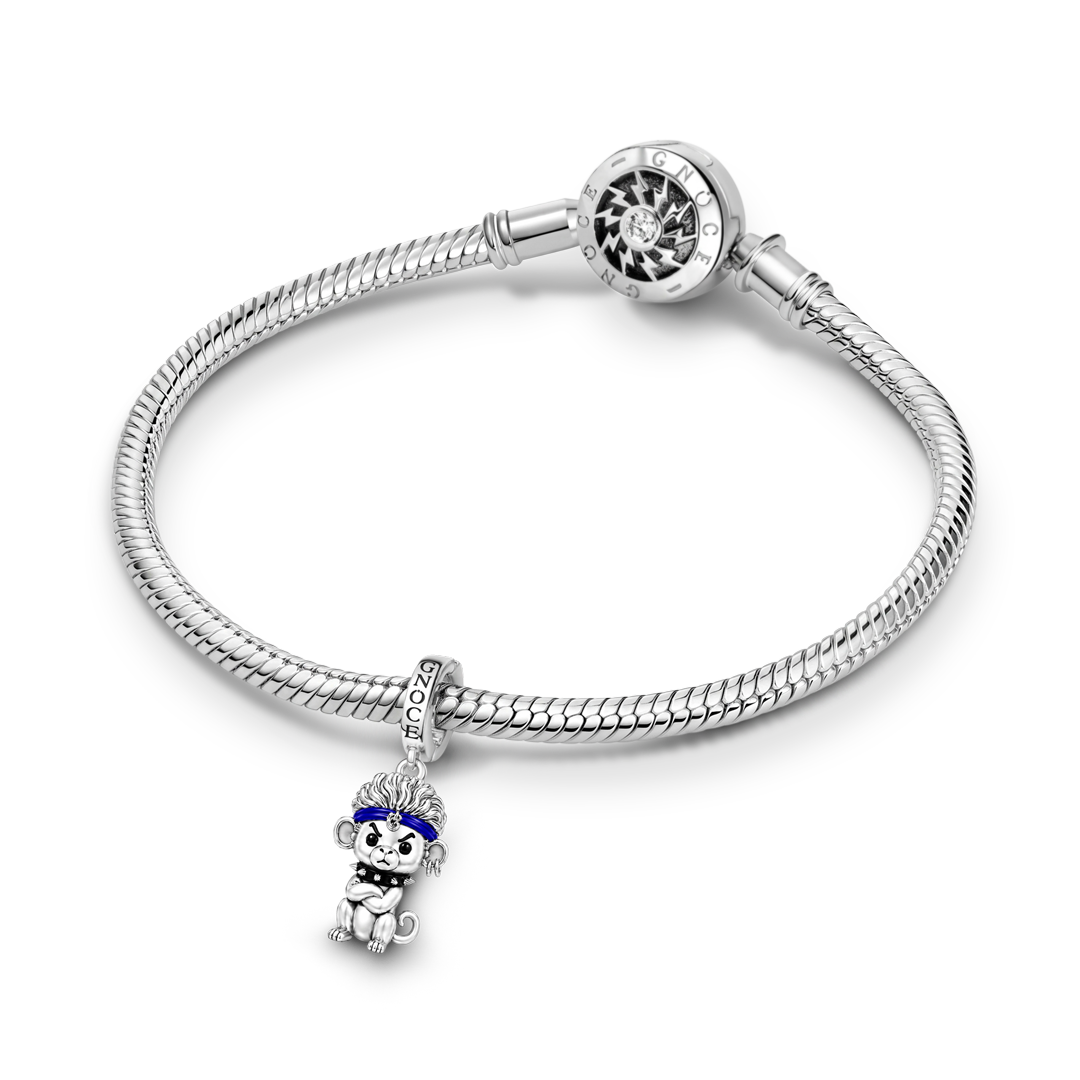 Gnoce Punk Glow‑in‑the‑dark Troublemaker Monkey Rebel Clasp Dangle Charm Platinum‑plated Silver Blend_6