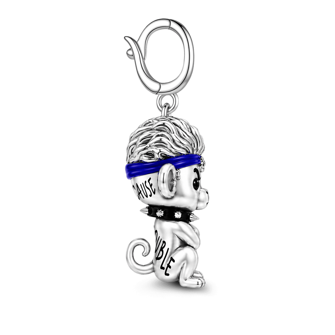 Gnoce Punk Glow‑in‑the‑dark Troublemaker Monkey Rebel Clasp Dangle Charm Platinum‑plated Silver Blend_8