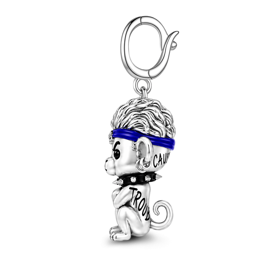 Gnoce Punk Glow‑in‑the‑dark Troublemaker Monkey Rebel Clasp Dangle Charm Platinum‑plated Silver Blend_9