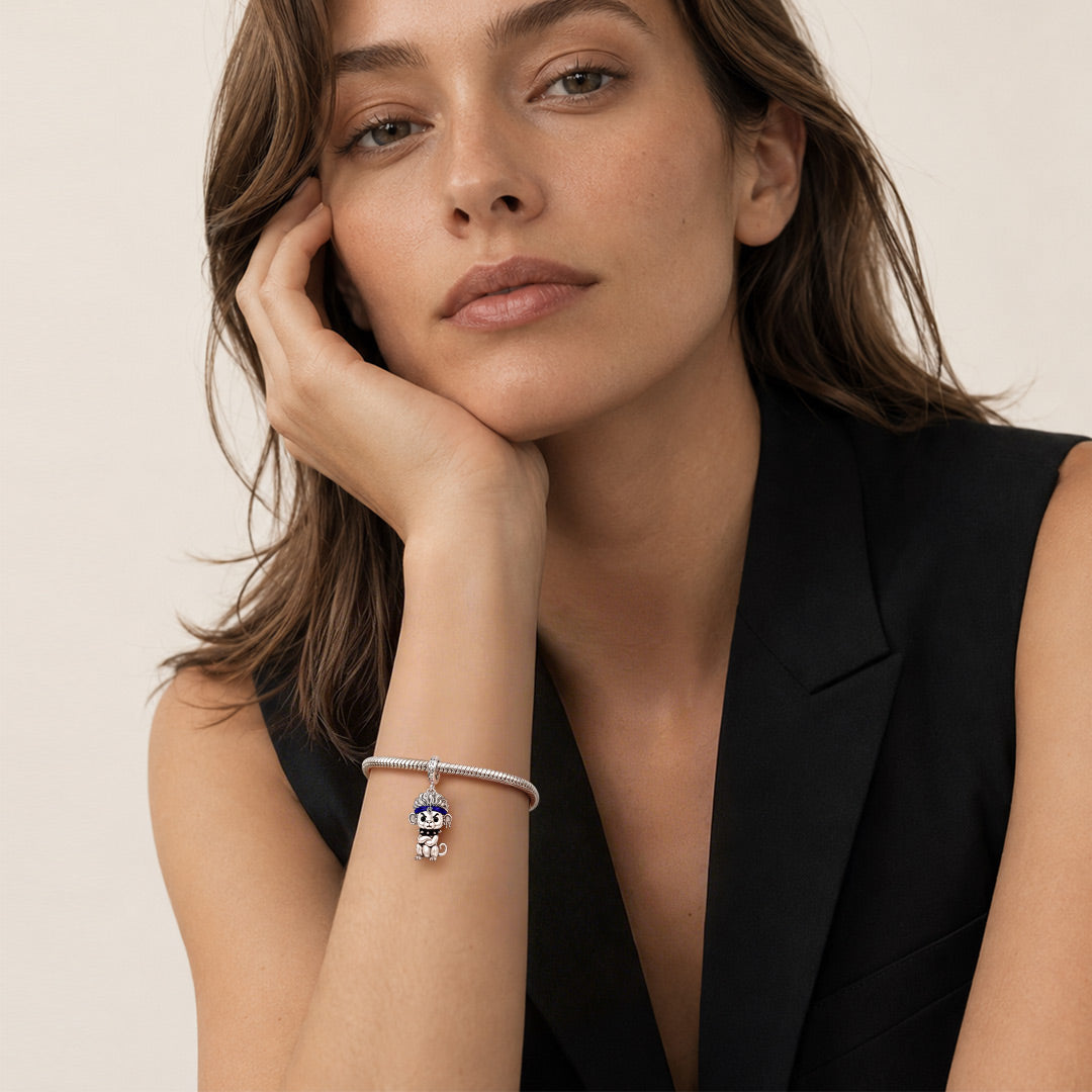 Gnoce Punk Glow‑in‑the‑dark Troublemaker Monkey Rebel Clasp Dangle Charm Platinum‑plated Silver Blend_7