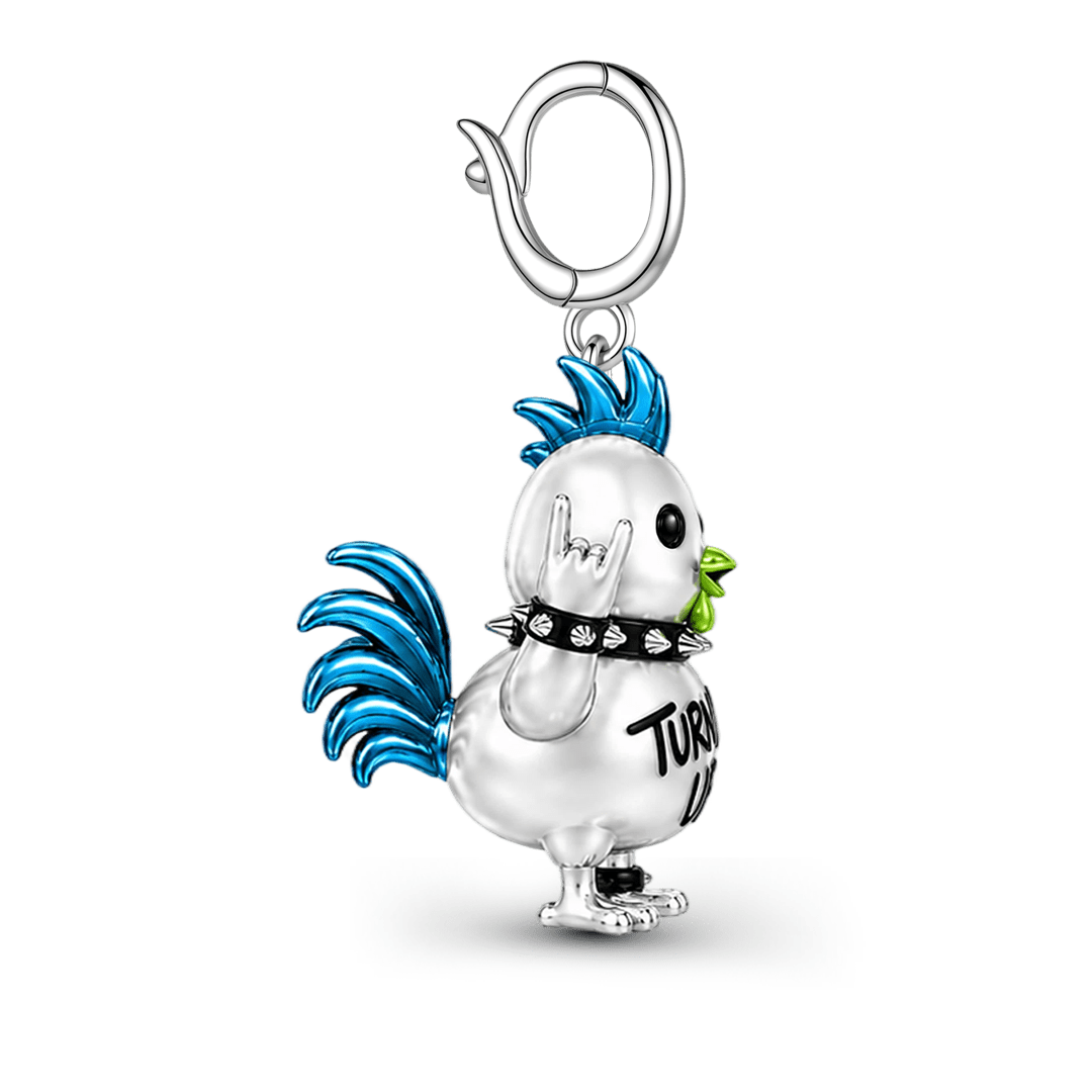 Gnoce Punk Glow‑in‑the‑dark Proud Rooster Rebel Clasp Dangle Charm Platinum‑plated Silver Blend_8