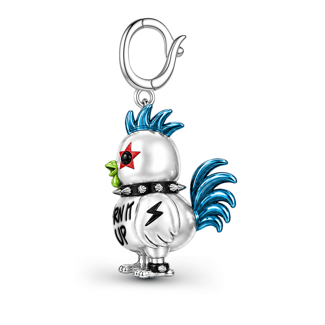 Gnoce Punk Glow‑in‑the‑dark Proud Rooster Rebel Clasp Dangle Charm Platinum‑plated Silver Blend_9