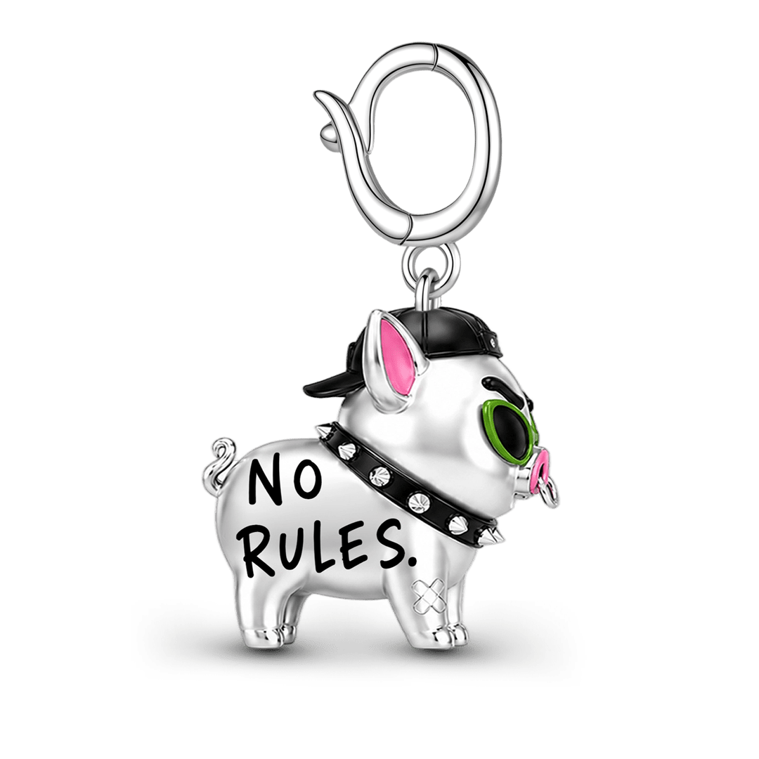 Gnoce Punk Glow‑in‑the‑dark Carefree Pig Rebel Clasp Dangle Charm Platinum‑plated Silver Blend_4
