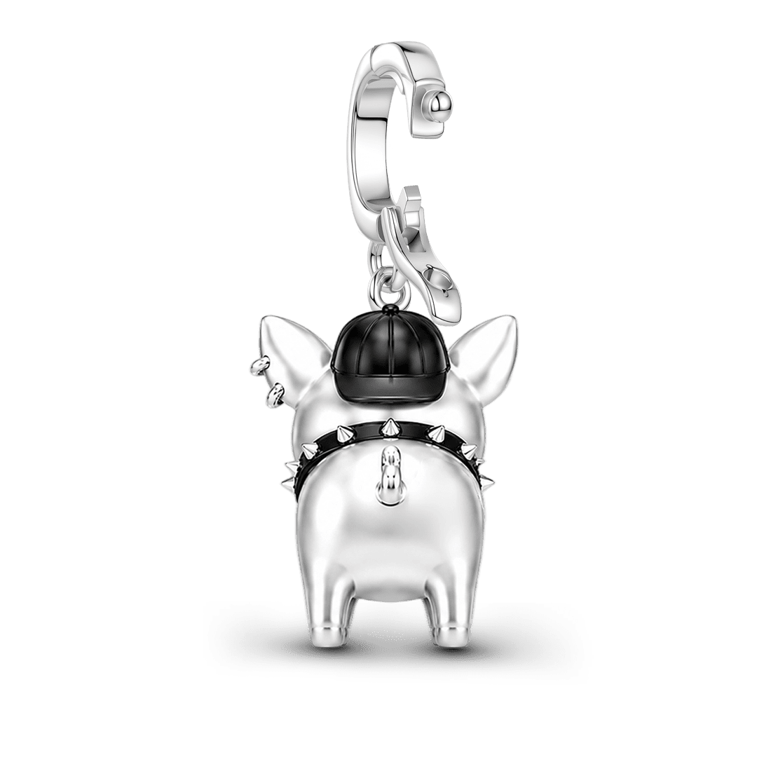 Gnoce Punk Glow‑in‑the‑dark Carefree Pig Rebel Clasp Dangle Charm Platinum‑plated Silver Blend_9