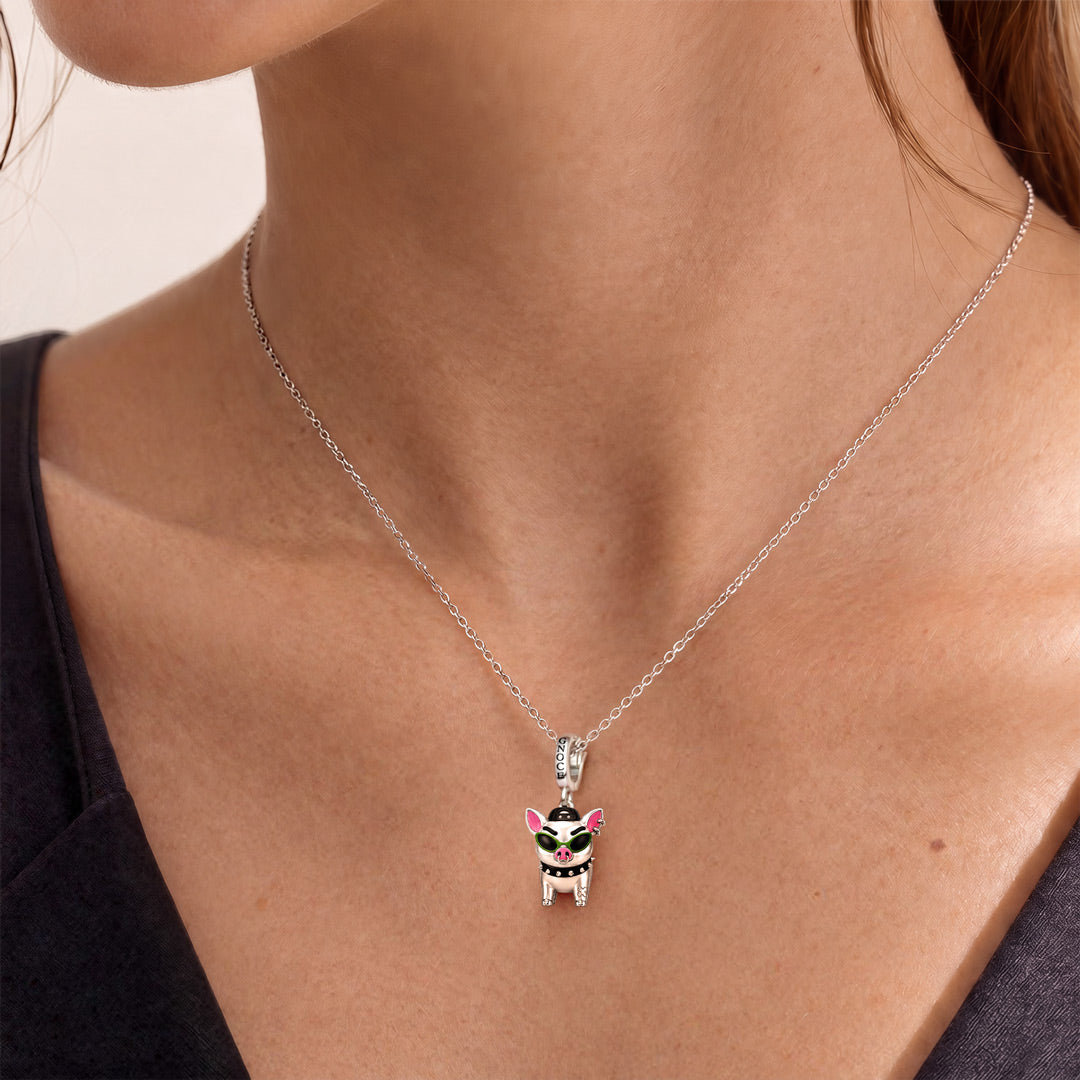 Gnoce Punk Glow‑in‑the‑dark Carefree Pig Rebel Clasp Dangle Charm Platinum‑plated Silver Blend_5