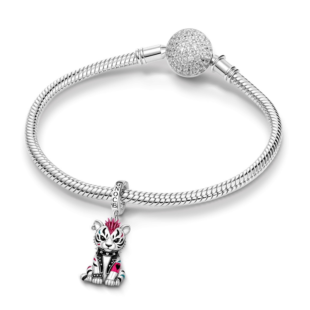 Gnoce Punk Glow‑in‑the‑dark Renegade Tiger Rebel Clasp Dangle Charm Platinum‑plated Silver Blend_6