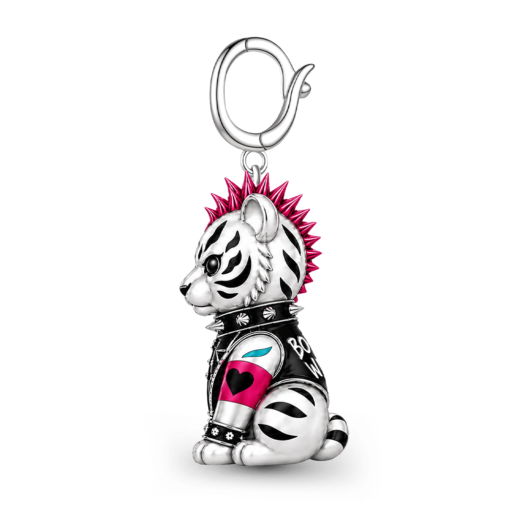 Gnoce Punk Glow‑in‑the‑dark Renegade Tiger Rebel Clasp Dangle Charm Platinum‑plated Silver Blend_8
