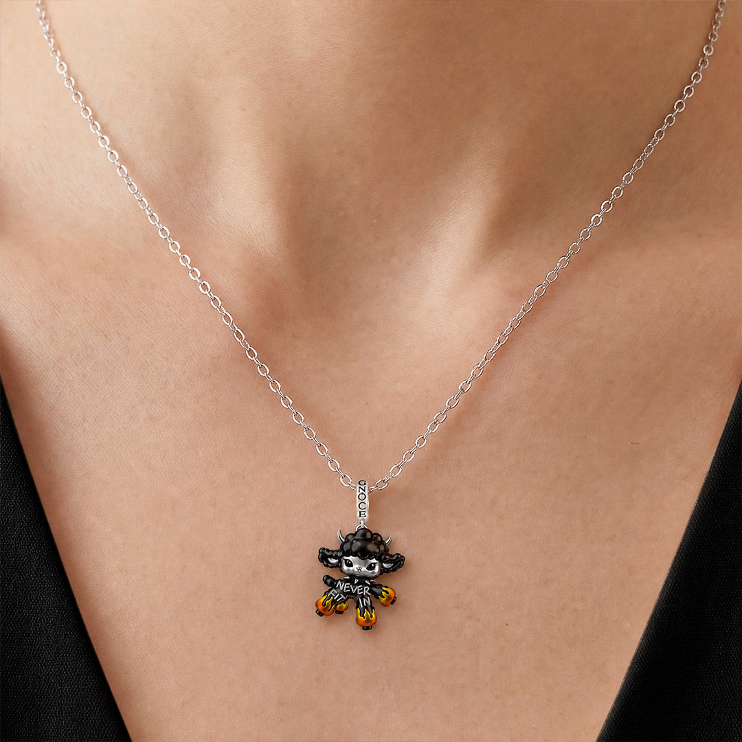 Gnoce Punk Glow‑in‑the‑dark Individual Goat Rebel Clasp Dangle Charm Black Gold-plated Silver Blend_4