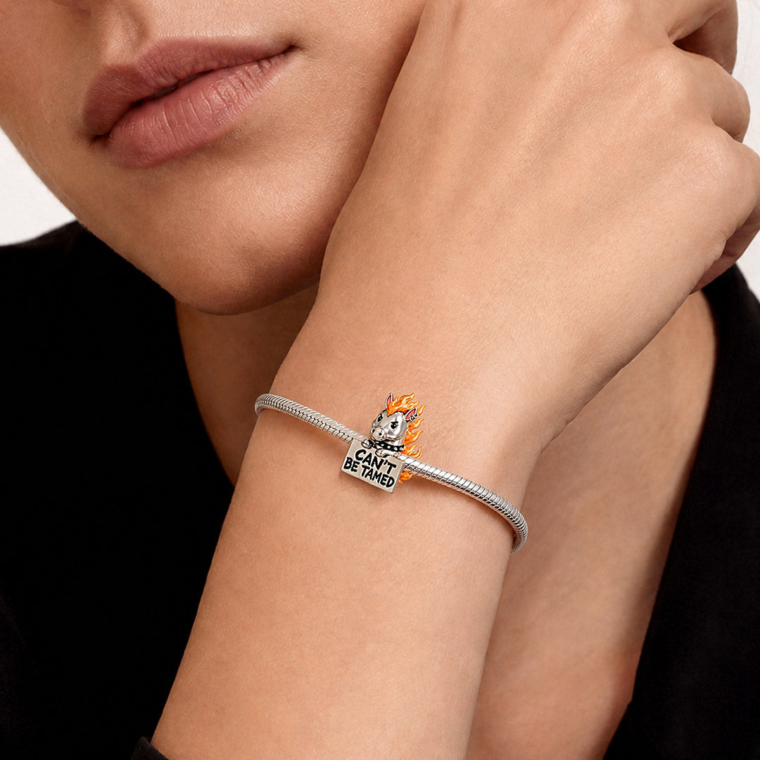 Gnoce Punk Glow‑in‑the‑dark Untamed Horse Rebel Bead Charm Platinum‑plated Silver Blend_4