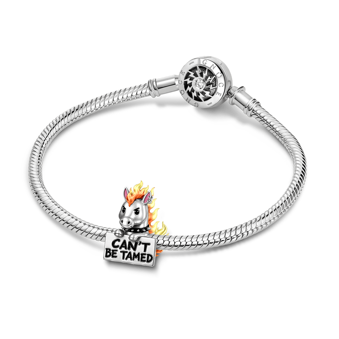 Gnoce Punk Glow‑in‑the‑dark Untamed Horse Rebel Bead Charm Platinum‑plated Silver Blend_5