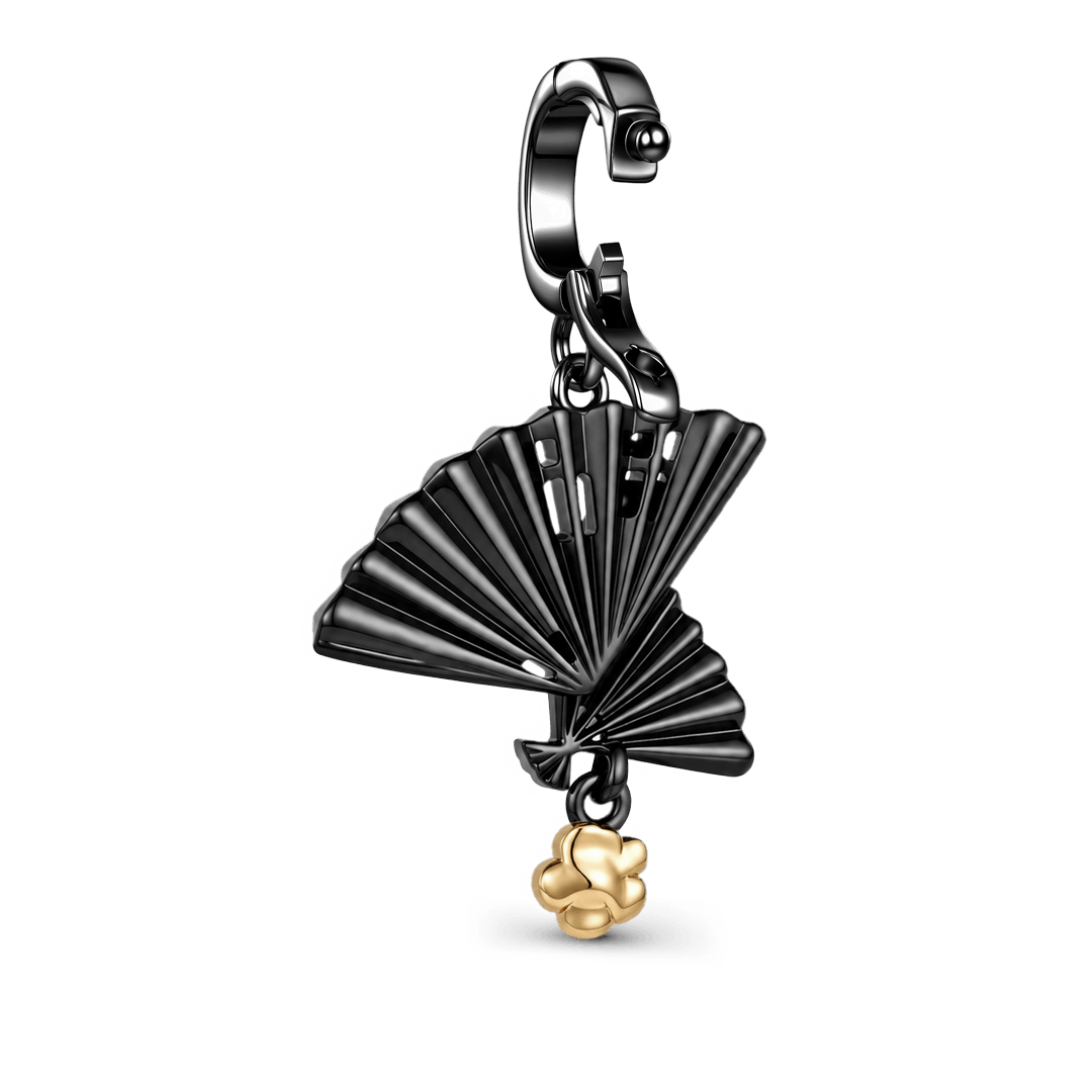 Gnoce Japanese-style Peach Blossom Fan Dangle Charm Platinum-plated Silver Blend_5