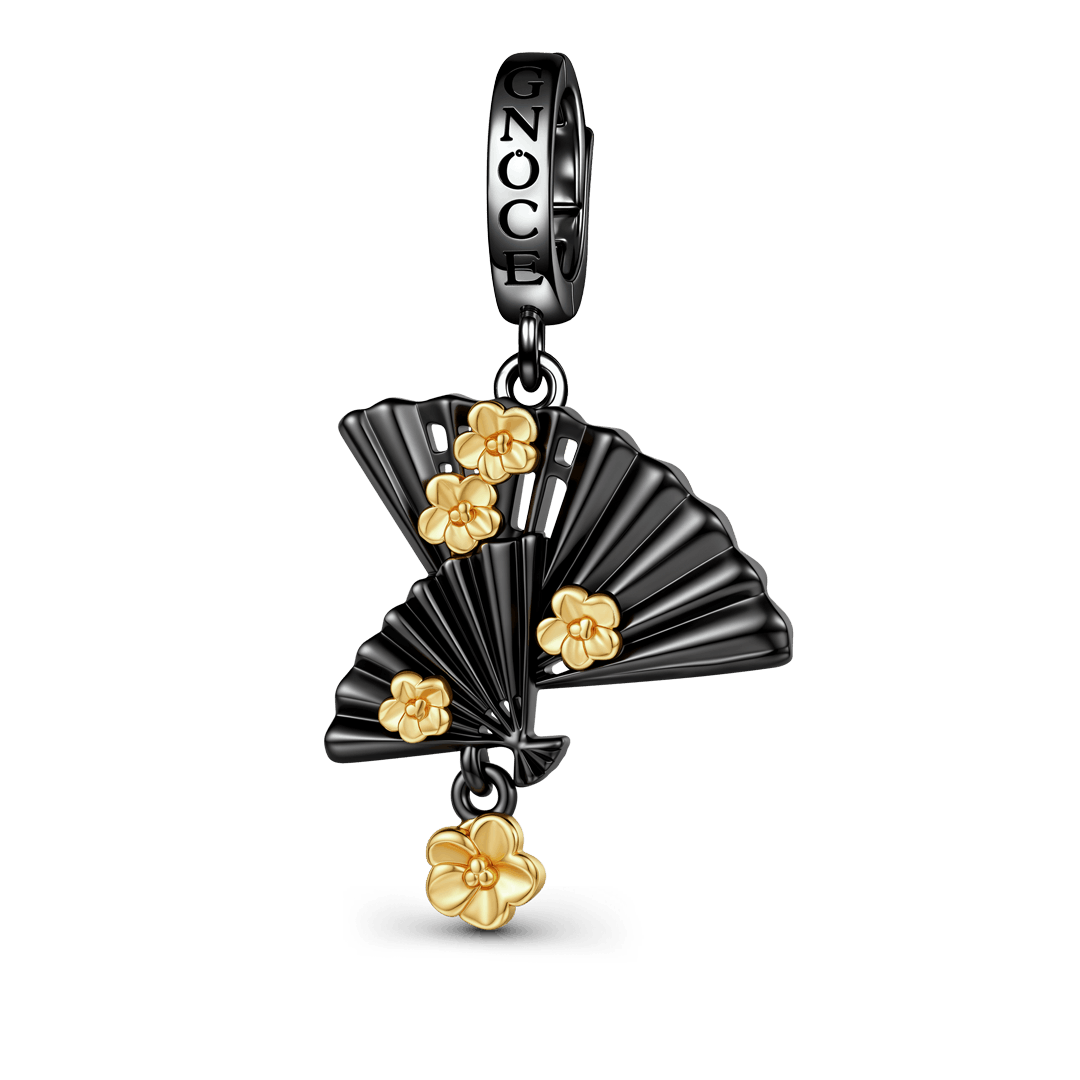 Gnoce Japanese-style Peach Blossom Fan Dangle Charm Platinum-plated Silver Blend_1