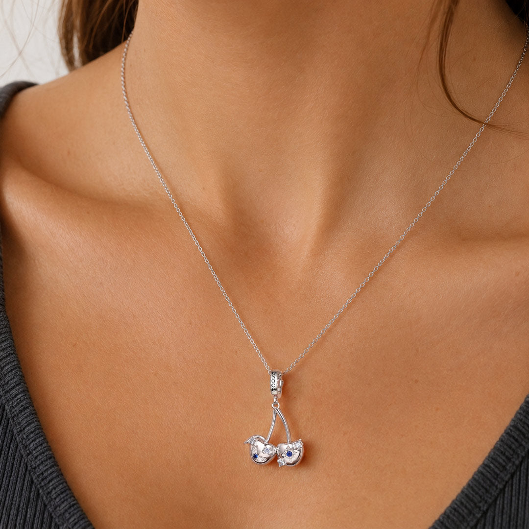 Gnoce Natural Cherry Dangle Charm Platinum-plated Silver Blend_2