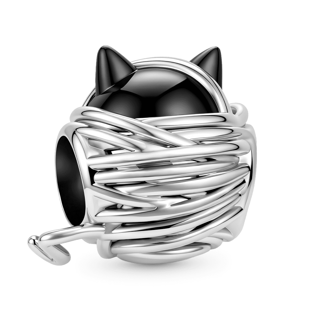 Gnoce Yarn Ball Cat Bead Charm Platinum-plated Silver Blend_5