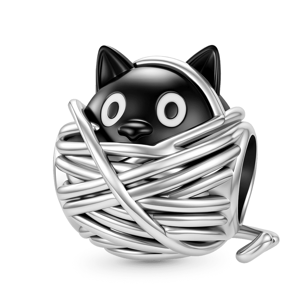 Gnoce Yarn Ball Cat Bead Charm Platinum-plated Silver Blend_1