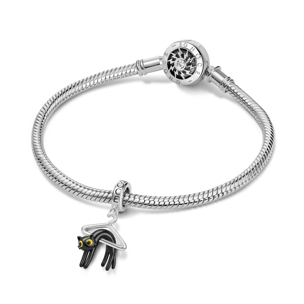 Gnoce Black Cat Hanger Dangle Charm Platinum-plated Silver Blend_3