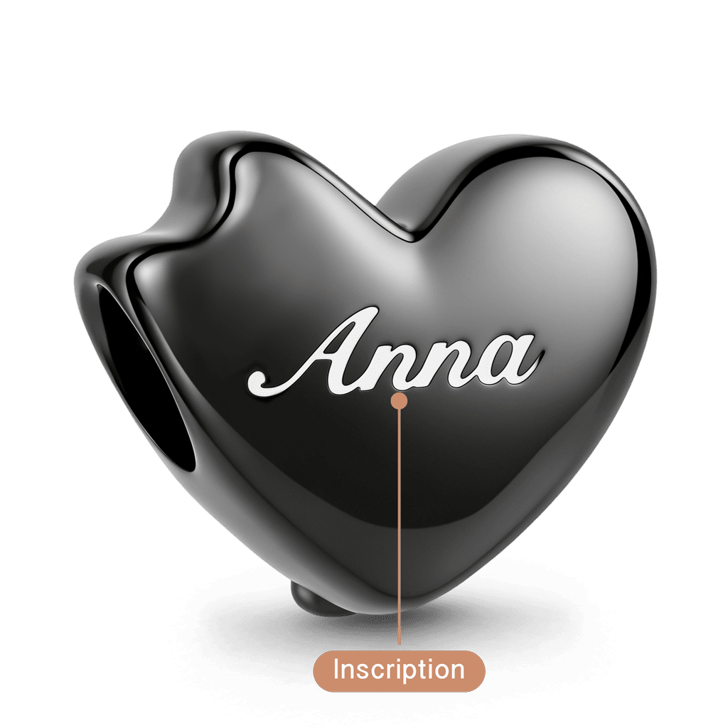 Gnoce Black Cat Heart Engravable Bead Charm Platinum-plated Silver Blend_5